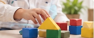 A child playing with colourful building blocks
