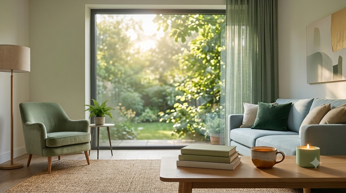 A calm therapy room with a comfortable armchair and soft natural light