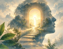 Illustration of a head with an inner journey leading upward